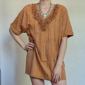 VINTAGE FRINGE V NECK T SHIRT DRESS